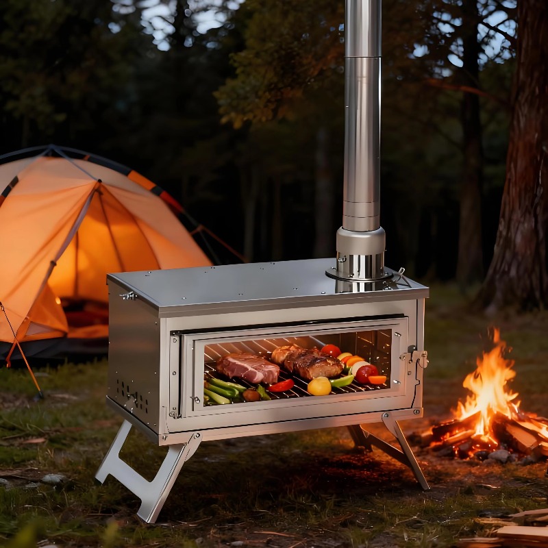 Camping Cooking Must Haves - キャンプやピクニックに必須のステンレス製BBQストーブ、持ち運び可能で折りたたみ式、屋外での炭火調理に最適