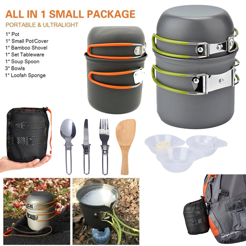 Camping Cooking Kitchen Set - 新しいキャンプポットポータブル屋外セットハイキングピクニックバーベキュー調理折りたたみ調理器具キッチン用品スプーンナイフ機器