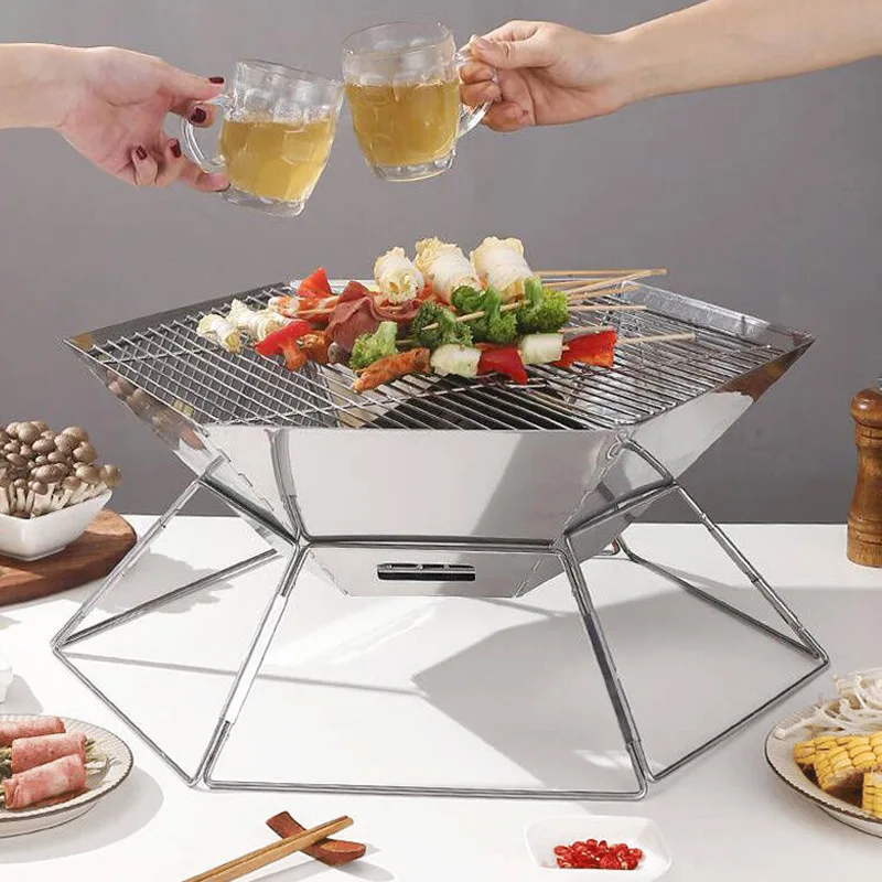 Camping Cooking Must Haves - ポータブル折りたたみ式カーボンBBQグリル、アウトドアストーブ、キャンプストーブ、ピクニックやキャンプに必須のバーベキュー調理ツール