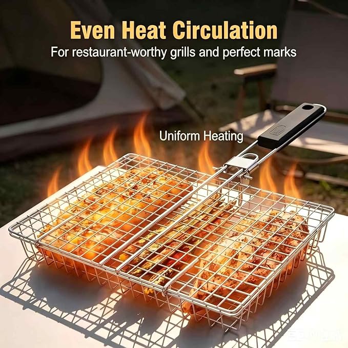 Camping Cooking Vegetables - グリルバスケット 大型 ポータブル 折りたたみ式 BBQ キャンプ用グリルラック