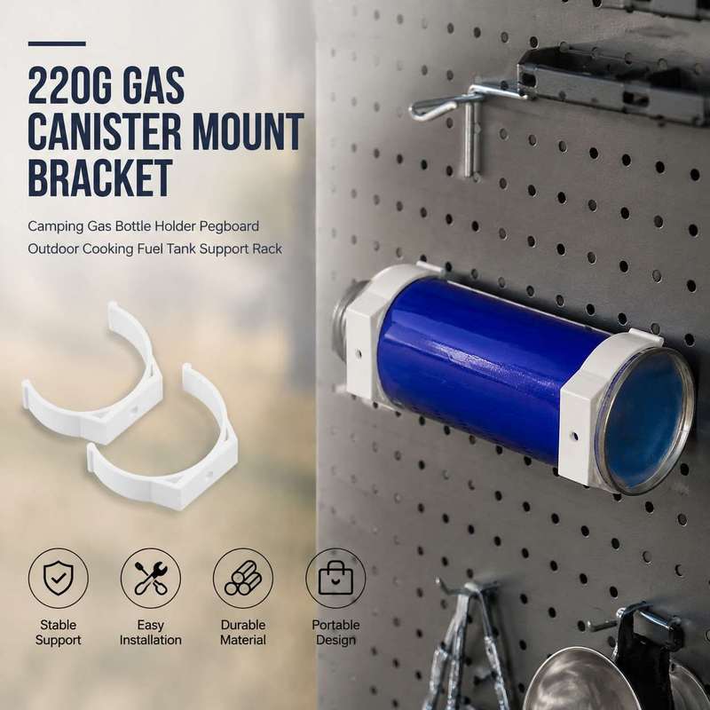 Camping Cooking Canister - 220g ガス缶マウントブラケット キャンプ用ガスボトルホルダー ペグボード 屋外調理用燃料タンクサポートラック