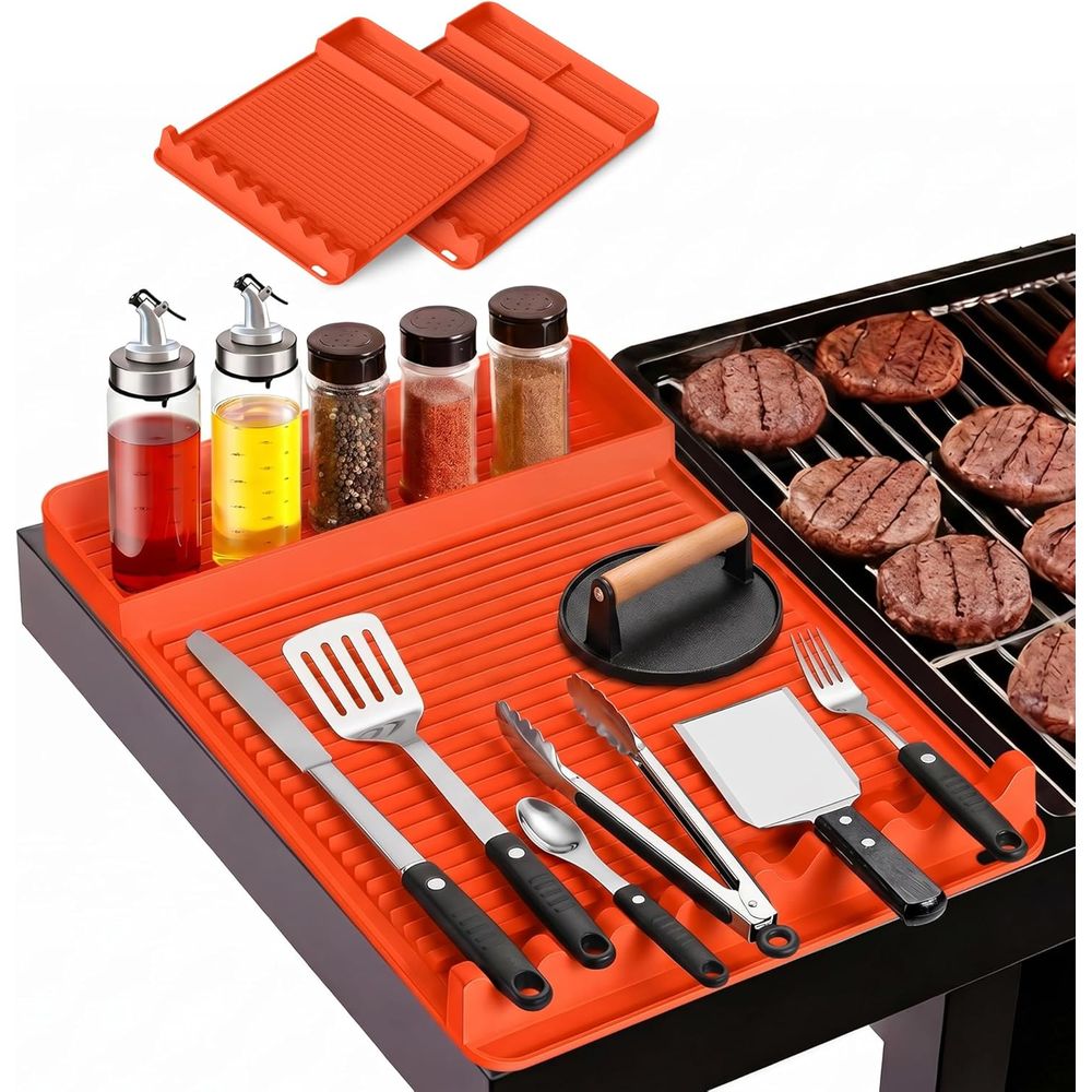 Camping Cooking Bbq - 耐熱シリコングリルマット - 16x11.5インチ 滑り止めBBQツールマット、屋外調理、キャンプ、テールゲーティング、男性用グリルマット（オレンジ）