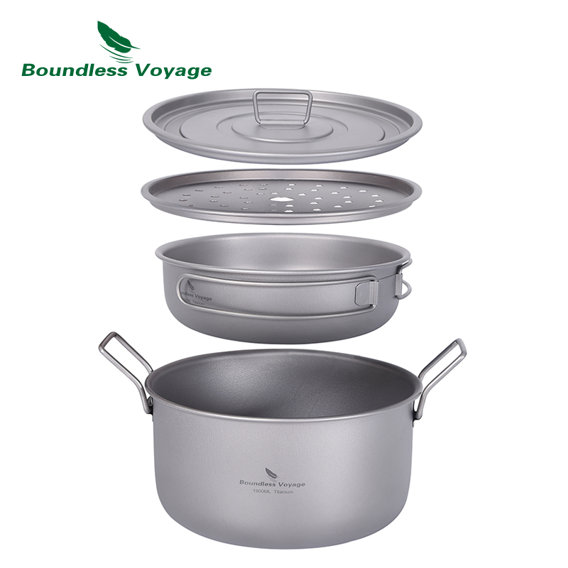 Camping Cooking Kitchen Set - 無限の航海-多機能調理鍋、チタン蒸し器、スープ鍋、蓋付きフライパンセット、屋外混乱キット、キャンプ、ti2057c