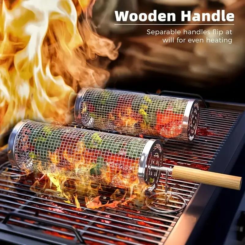 食品グレードのステンレス製丸型回転BBQグリルバスケットセッ - Camping Cooking Bbq のレビューと価格