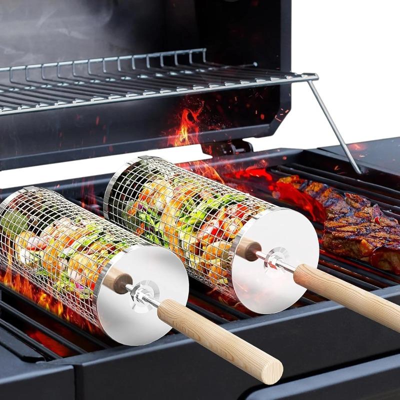 食品グレードのステンレス製丸型回転BBQグリルバスケットセッ - Camping Cooking Bbq のレビューと価格