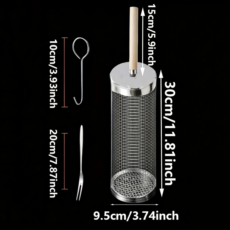 食品グレードのステンレス製丸型回転BBQグリルバスケットセッ - Camping Cooking Bbq のレビューと価格