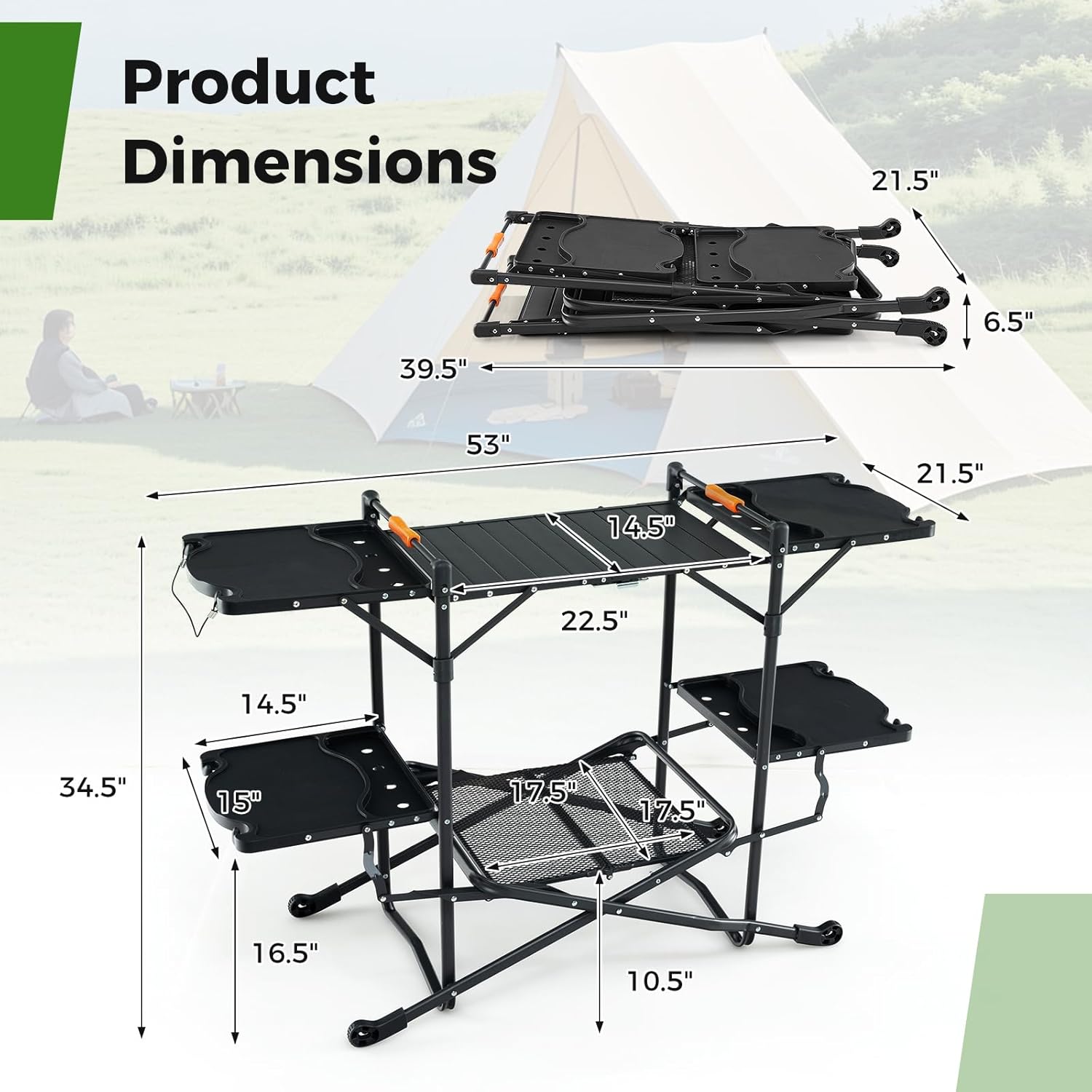 アルミ製天板、4つのサイドテーブル、収納ラック付きポータブル - Camping Cooking Top のレビューと価格