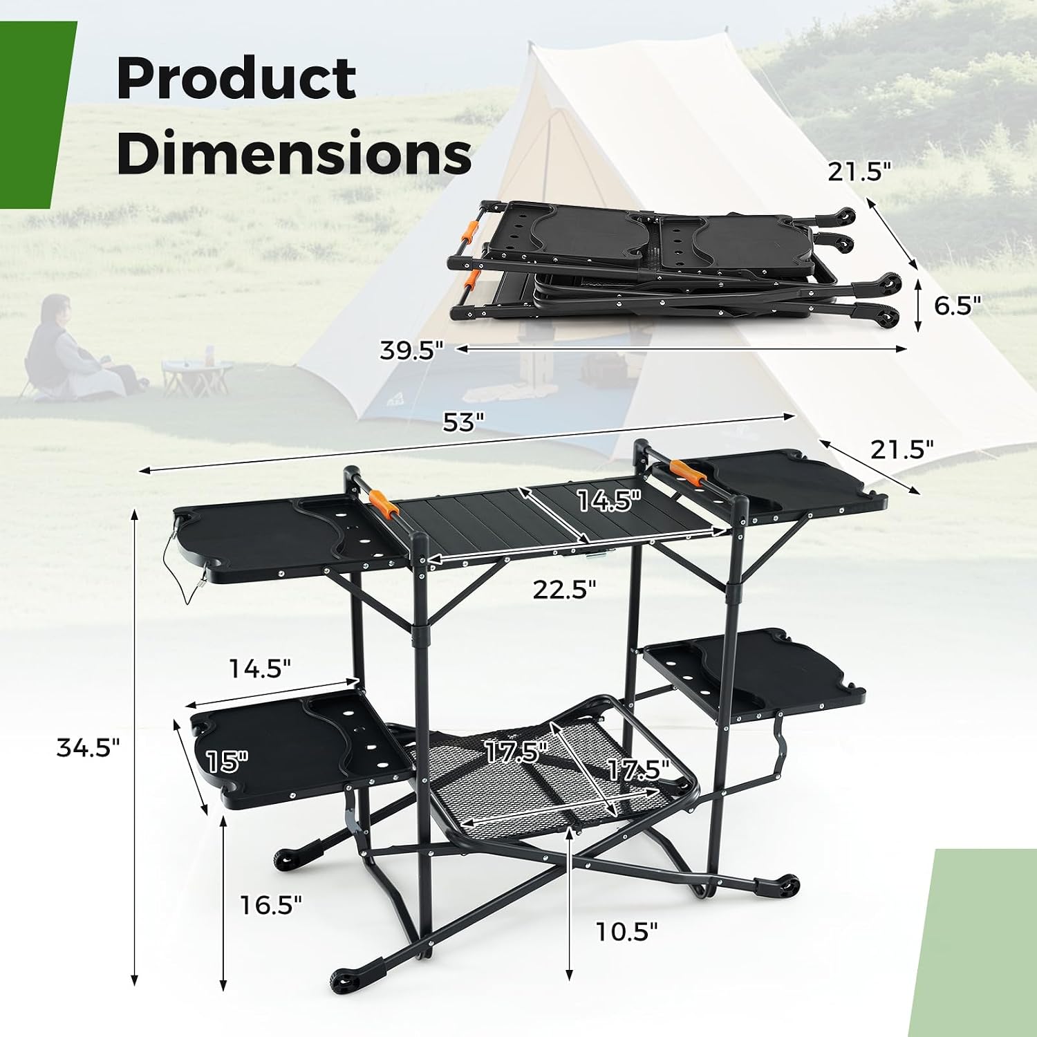耐熱トップ、4つのサイドテーブル、収納ラック付きのポータブル - Camping Cooking Top のレビューと価格