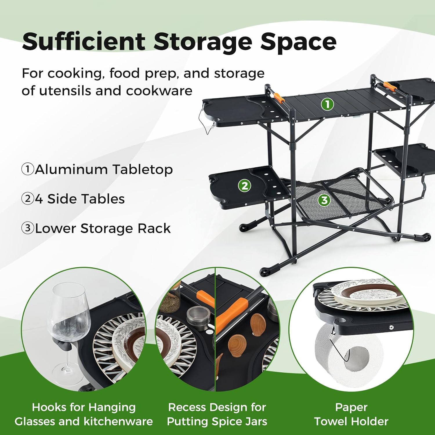 耐熱トップ、4つのサイドテーブル、収納ラック付きのポータブル - Camping Cooking Top のレビューと価格