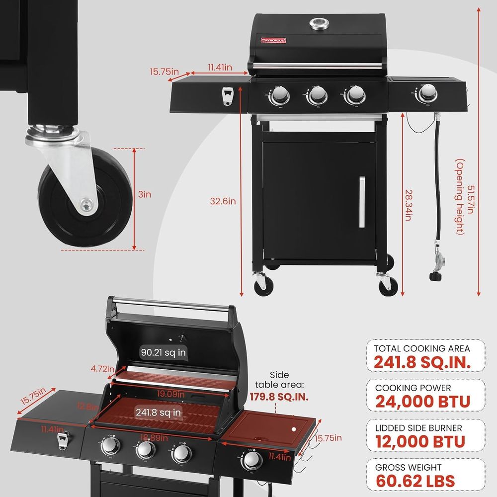 3バーナー式プロパンガスグリル（サイドバーナー付き） |   - Camping Cooking Top のレビューと価格