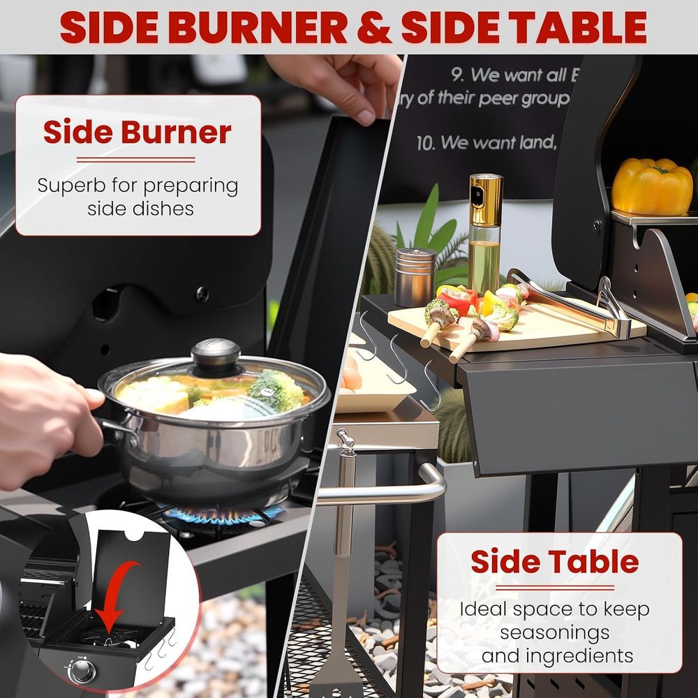 3バーナー式プロパンガスグリル（サイドバーナー付き） |   - Camping Cooking Top のレビューと価格