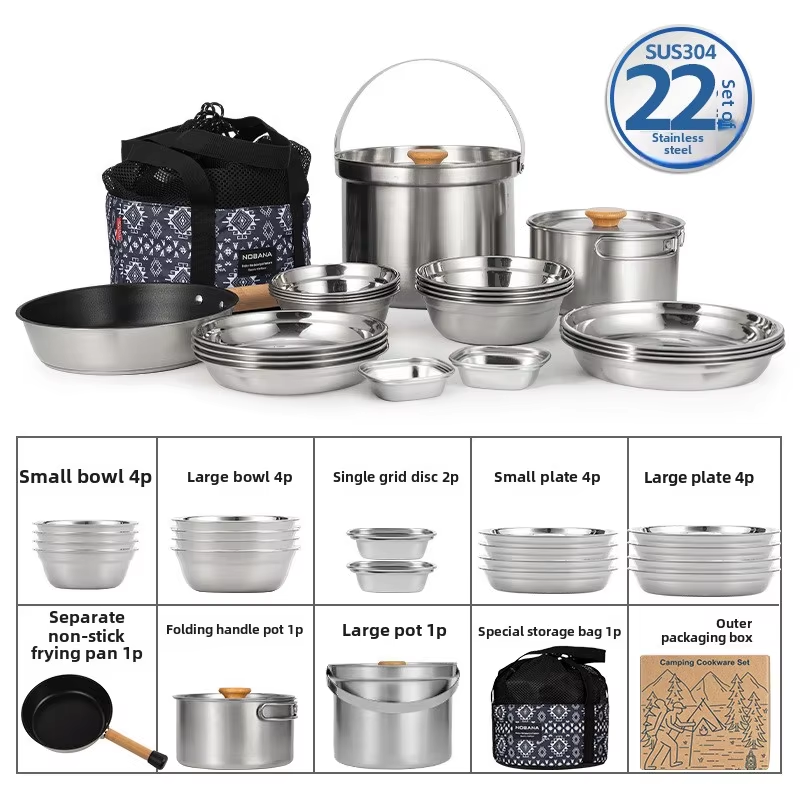 NOBANA 最新の屋外ステンレス鋼ポットセットキャンプファ - Camping Cooking Kitchen Set のレビューと価格