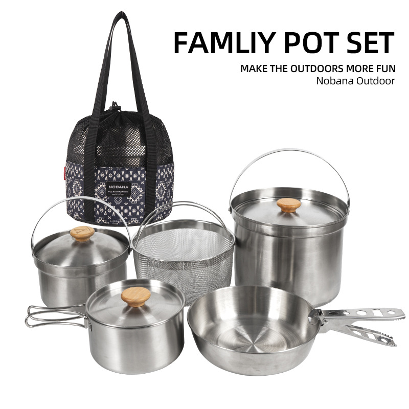 NOBANA 最新の屋外ステンレス鋼ポットセットキャンプファ - Camping Cooking Kitchen Set のレビューと価格