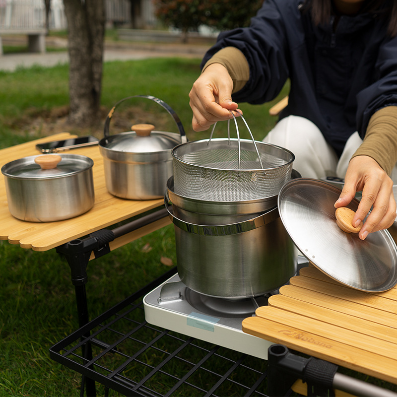 NOBANA 最新の屋外ステンレス鋼ポットセットキャンプファ - Camping Cooking Kitchen Set のレビューと価格