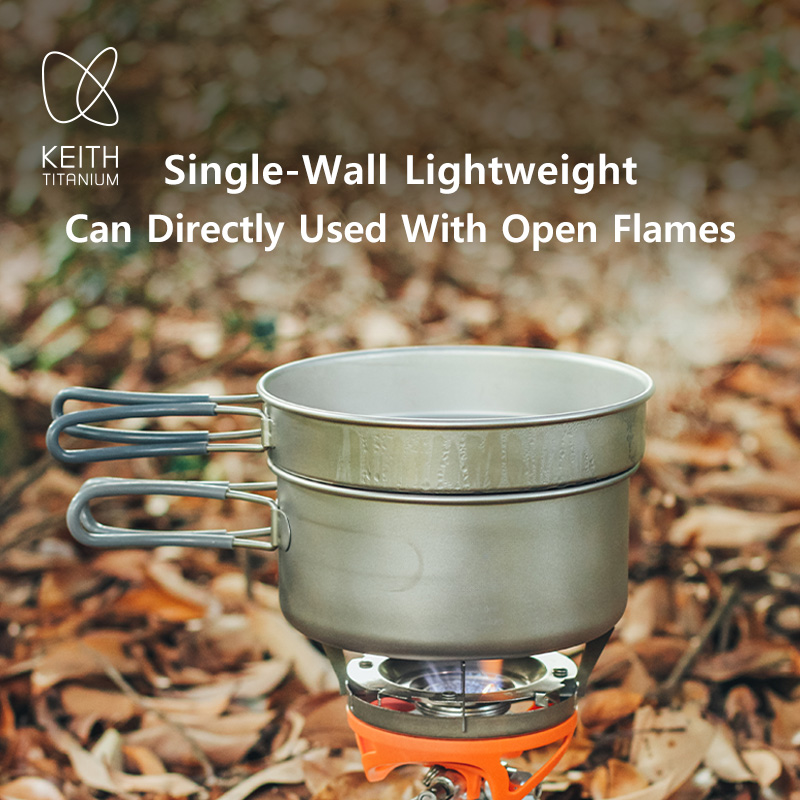 KEITH 純チタン製2ピース調理器具セット（800ml+1 - Camping Cooking Kitchen Set のレビューと価格