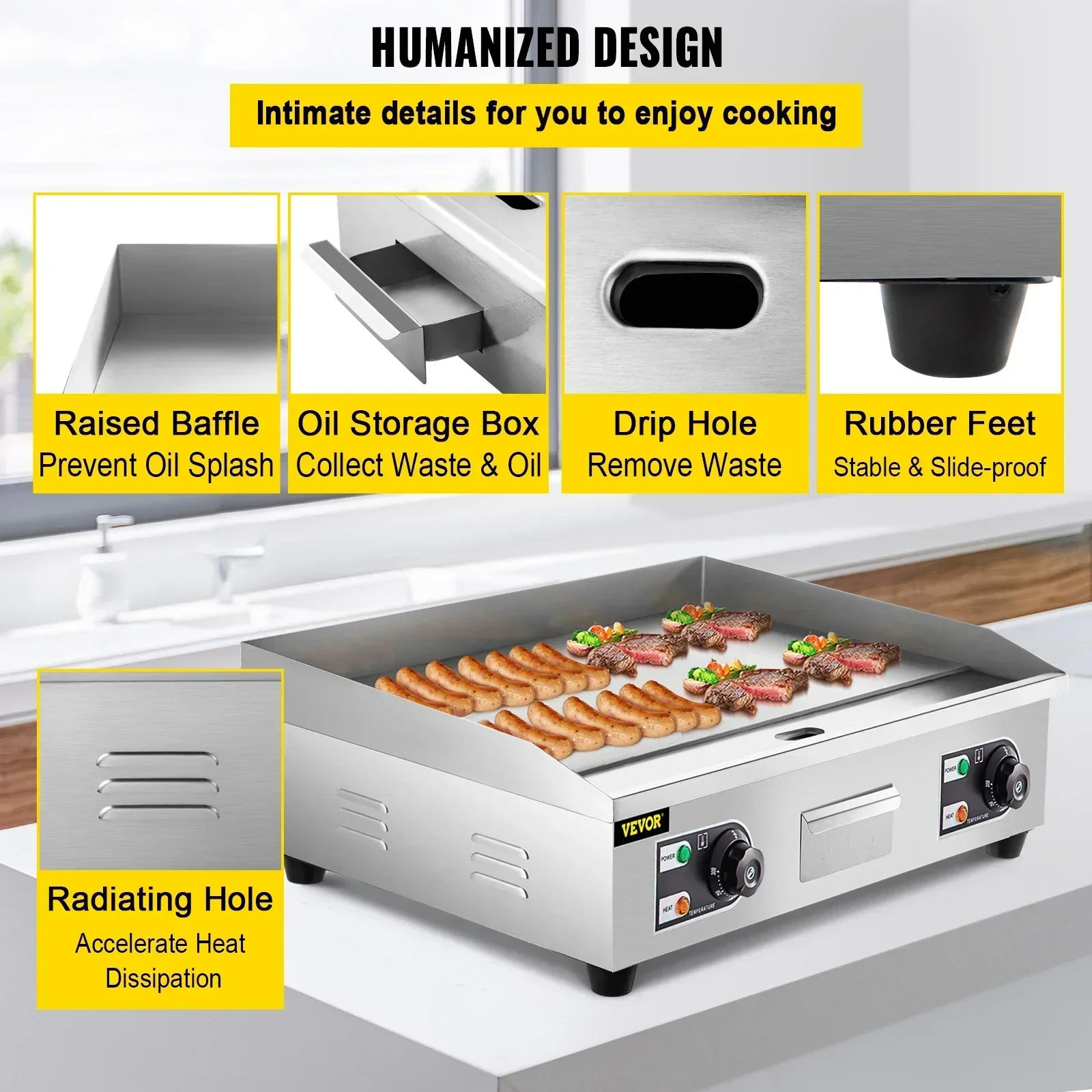 電気カウンタートップグリドル引き出し付きステンレス鋼フラット - Camping Cooking Top のレビューと価格