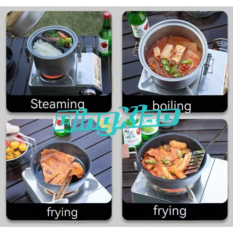 屋外用304ステンレス鋼多機能キャンプ調理器具鍋、蒸し、揚げ - Camping Cooking のレビューと価格