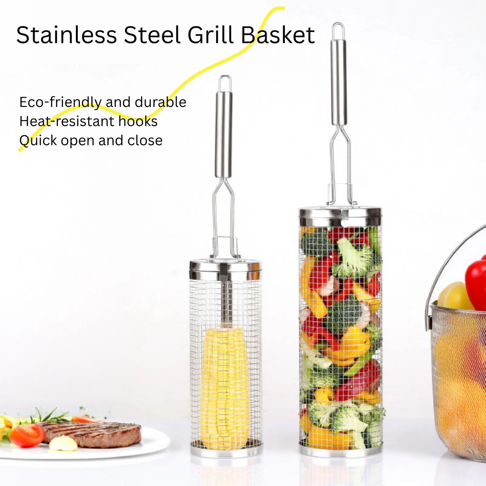 ステンレス製ローリンググリルバスケット – キャンプ、バーベ - Camping Cooking Vegetables のレビューと価格
