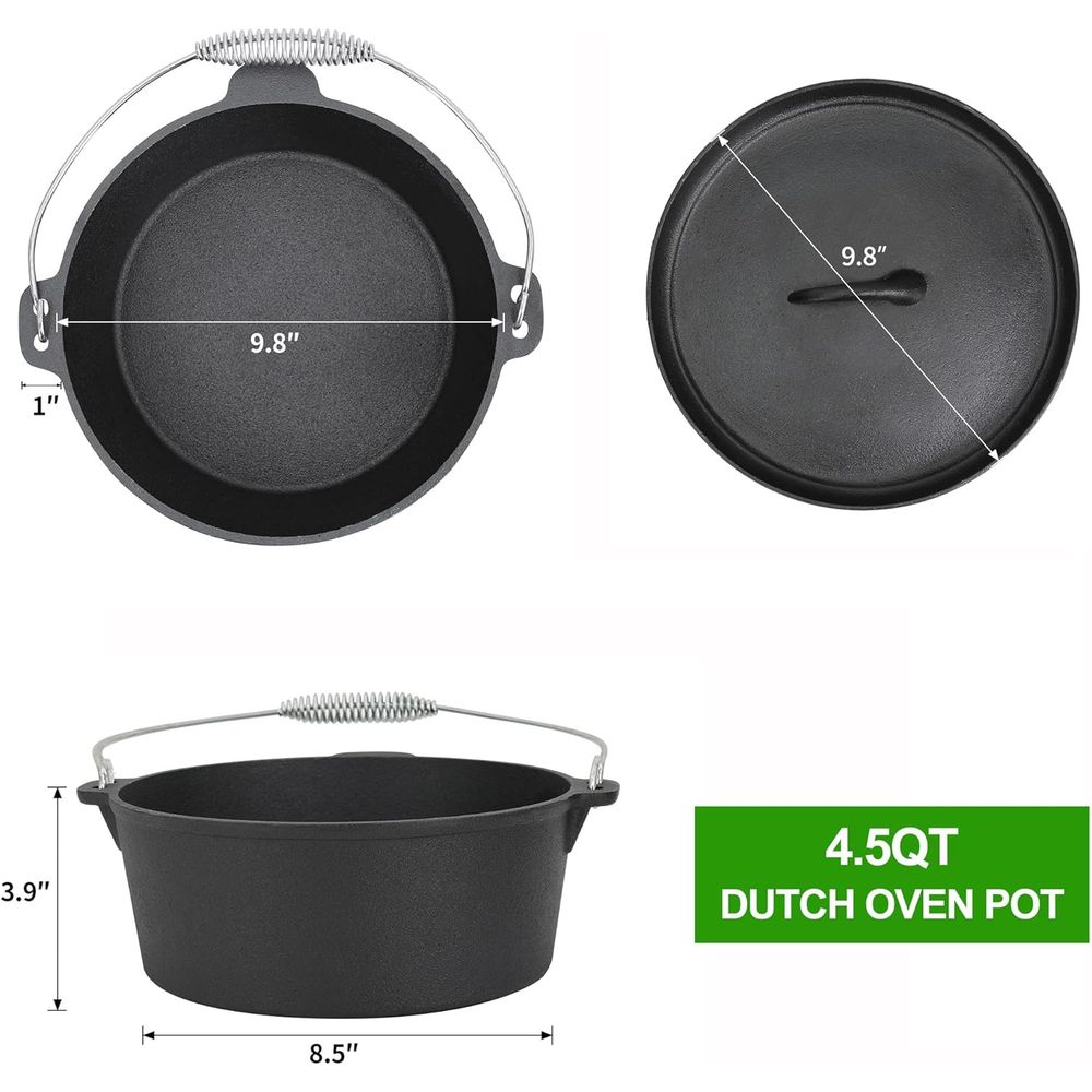 8点セットのプレシーズン加工済みダッチオーブン調理器具セット - Vintage Camping Cooking Set のレビューと価格